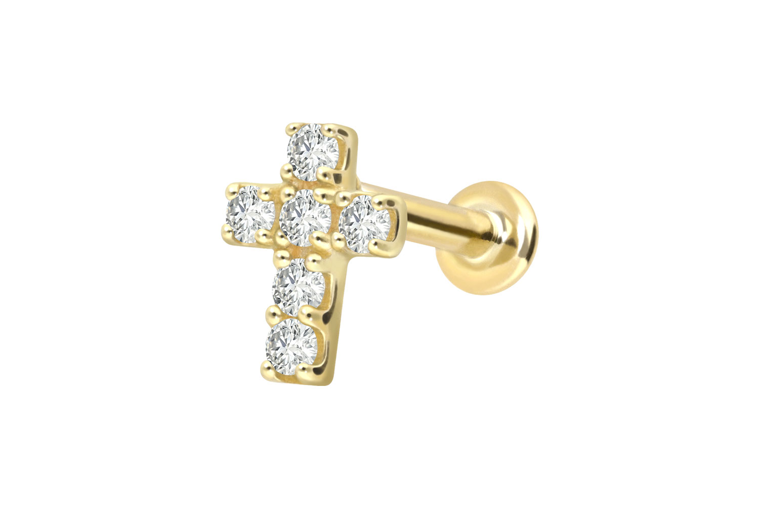 18 Karat Gold Labret Piercing mit Innengewinde DIAMANT-KREUZ